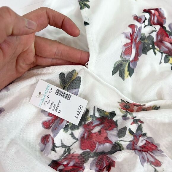 Maurices Mini Dress Womens 1X Multicolor Lined Tiered V-Neck Floral Print New - Picture 3 of 11
